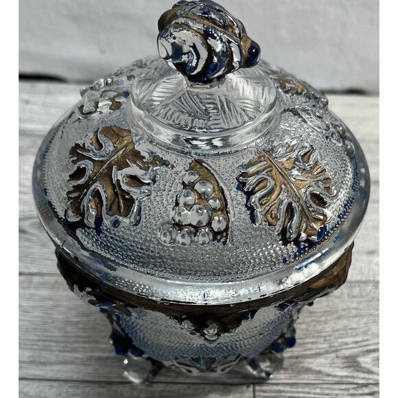 Vintage Jeanette Pink Glass, Footed Candy Bowl w Lid, Grape Design - Picture 2 of 13